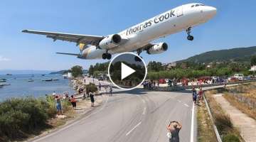 SKIATHOS 2018 - LOW LANDINGS and JETBLASTS vs. PEOPLE - Airbus A321, Boeing 717 ...